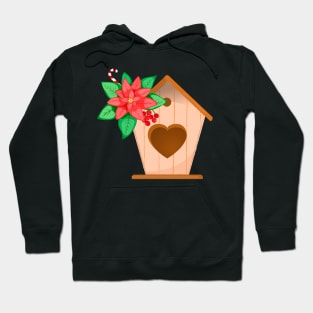 Poinsettia and birdhouse Hoodie